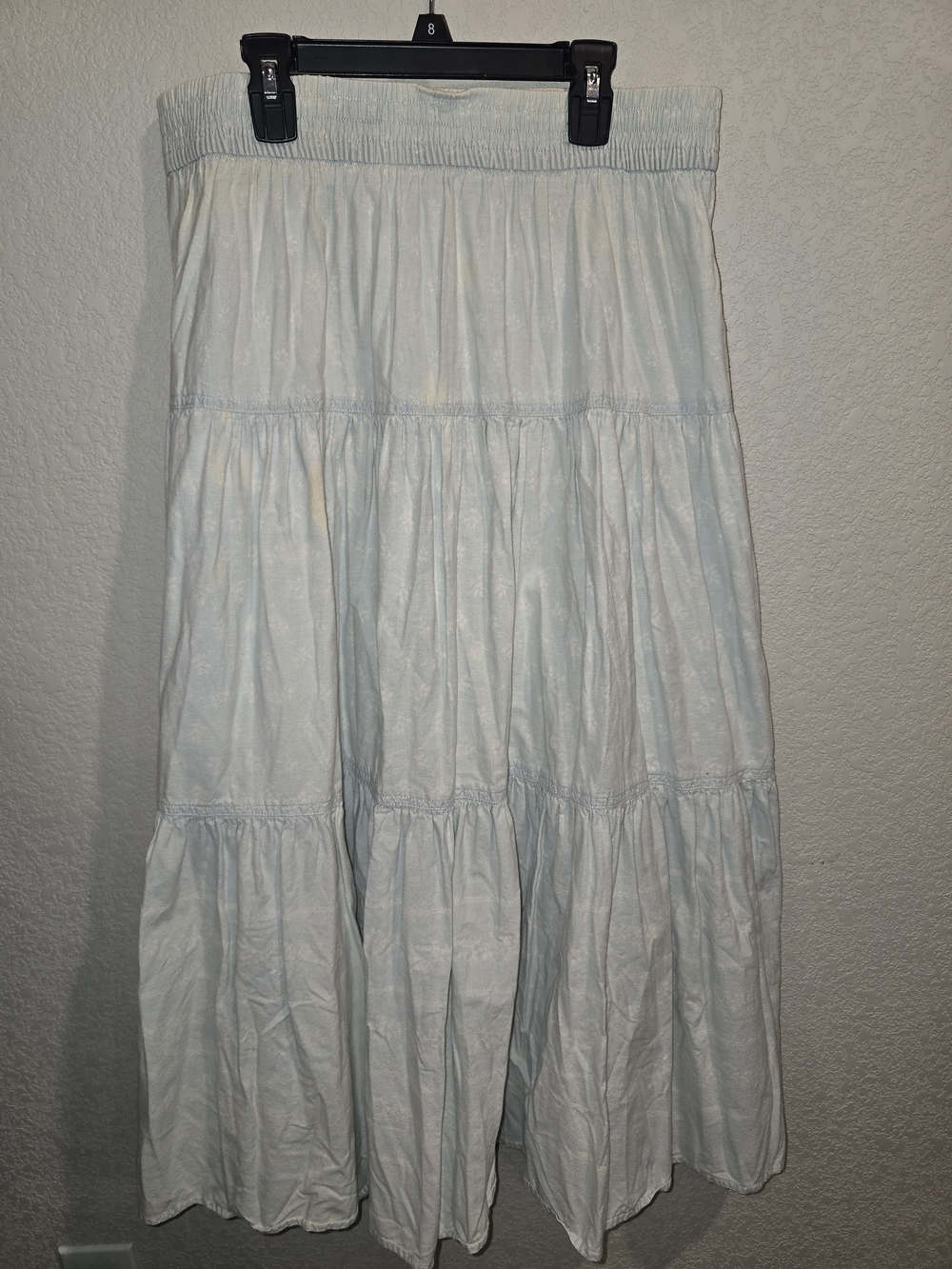 Lizwear Vintage Light Wash Floral Acid Wash Tiered Denim Maxi Skirt - Size L